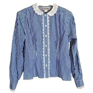 Vintage Button Top Blouse Down Long Sleeve Notches Womens Victorian Size Large